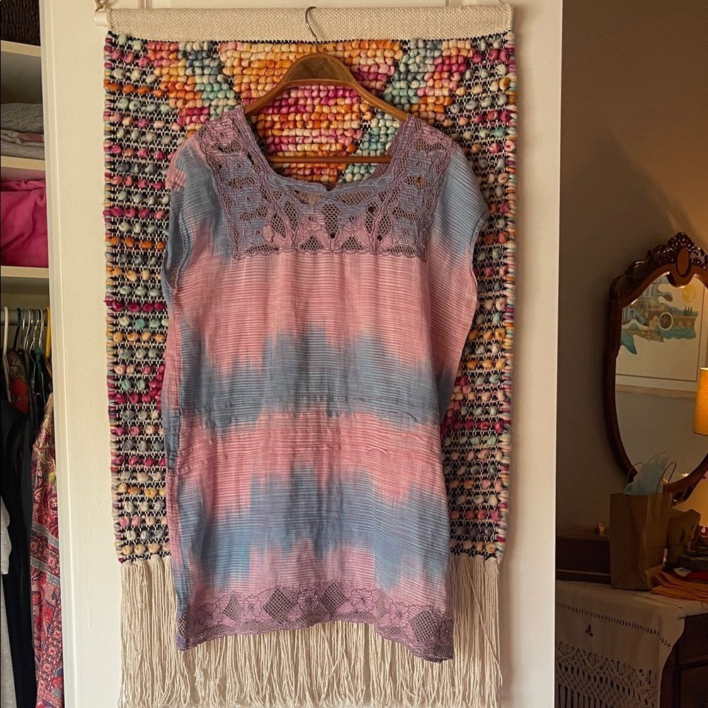 Pink and Blue Tie-Dye Tunic Top